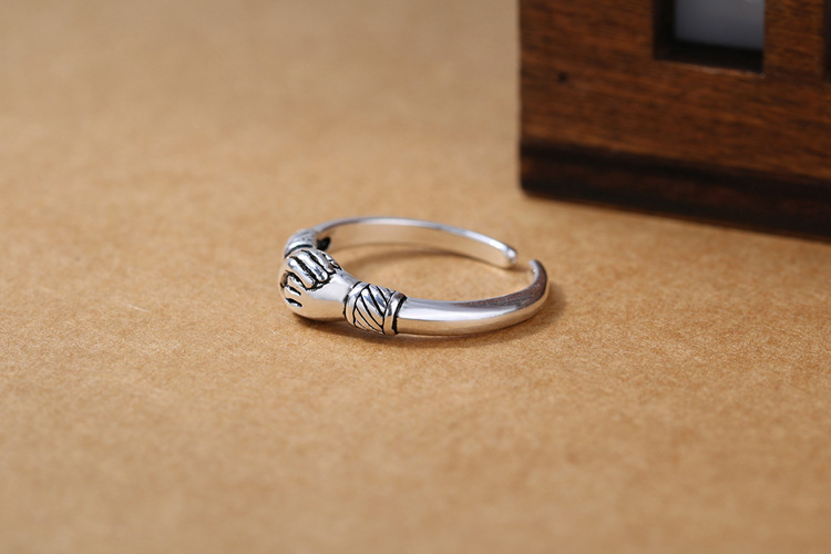 Hand in Hand, Couple, Ring, Small, Creative, Silver Plated, Retro, Vintage, Personalized, Eternal Hand in Hand Ring-2