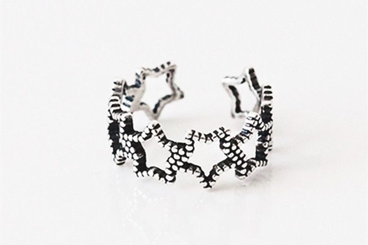 Hollow Star Ring Personalized Opening Adjustable Silver Plated Retro Cool Wind Net Red Personalized Ring Wholesale Supply-3