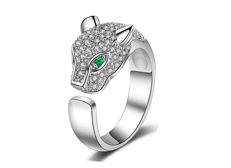 Zircon inlaid leopard head open ring with creative and domineering men and women\'s couple style open ring-2