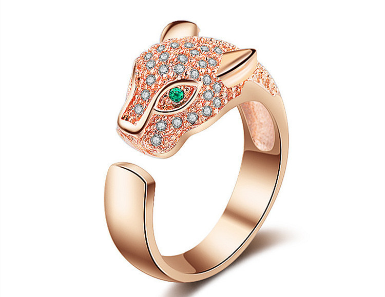 Zircon inlaid leopard head open ring with creative and domineering men and women\'s couple style open ring-1
