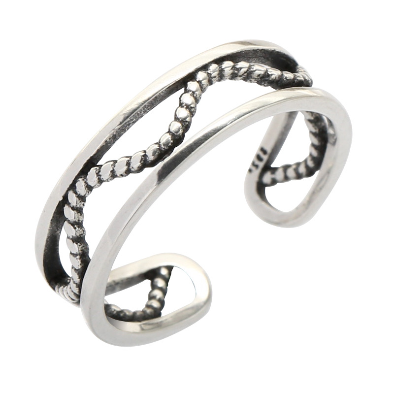 Hollow wave ring net red creative personality temperament silver plated old Fried Dough Twists ring jewelry wholesale-1