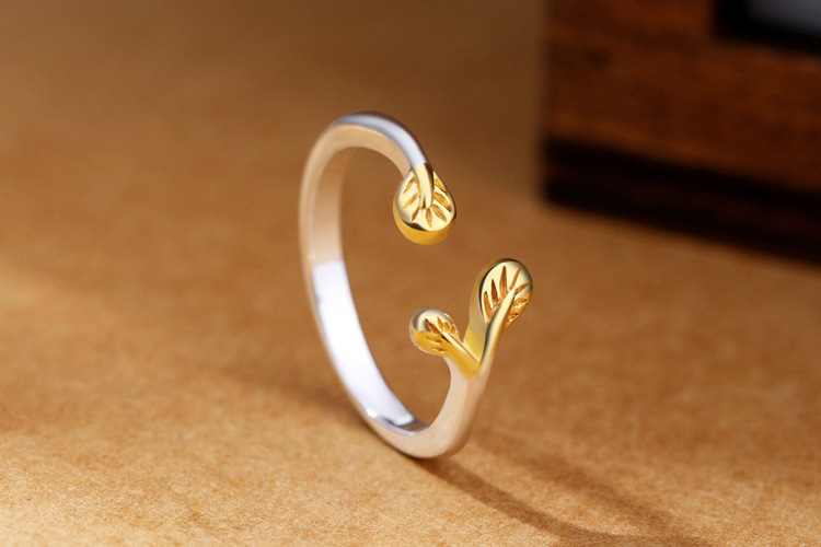 Wholesale of trendy accessories, gold tender leaf rings, INS, ethnic style, quality, forest style, small and fresh creative, leaf opening, thin tail rings, wholesale-2