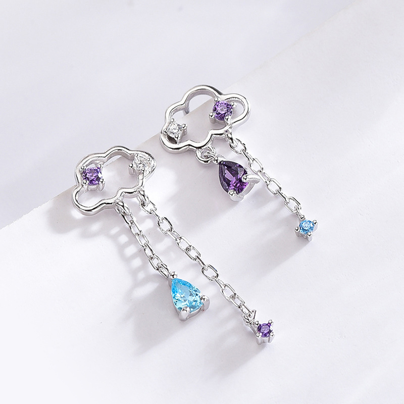 Asymmetric cloud earrings, Japanese and Korean fashionable temperament, personalized design sense, inlaid zircon tassel earrings, cross-border supply-1