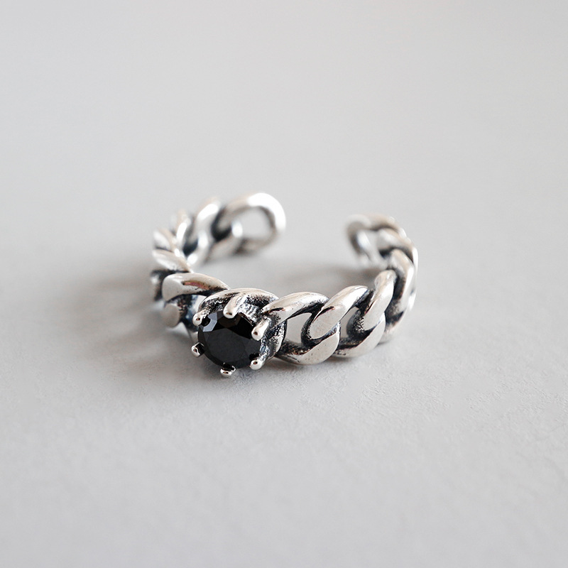 Chain Open Ring INS Korean Personalized Trendy Silver Plated Vintage Zircon Chain Ring Jewelry Wholesale-1