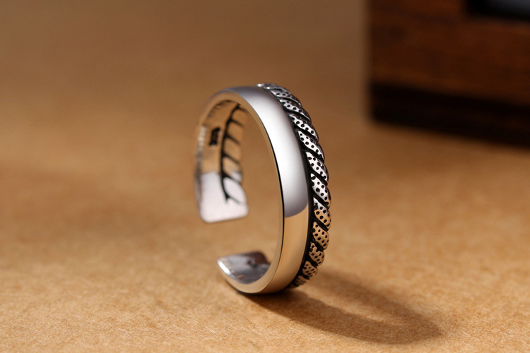 Retro Geometric Ring Female INS Japanese and Korean Creative Personality Temperament Vintage Silver Plated Open Food Ring Manufacturer Direct Supply-1