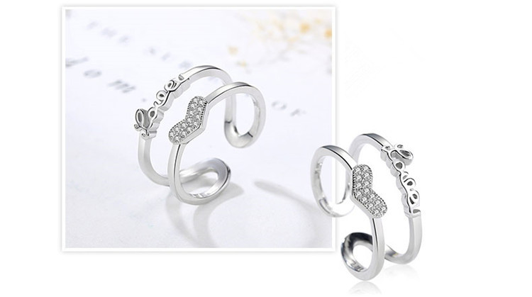 Temperament Double layered Love Ring INS European and American Fashion Creative Set Zircon Letter Open Ring Foreign Trade Source-1