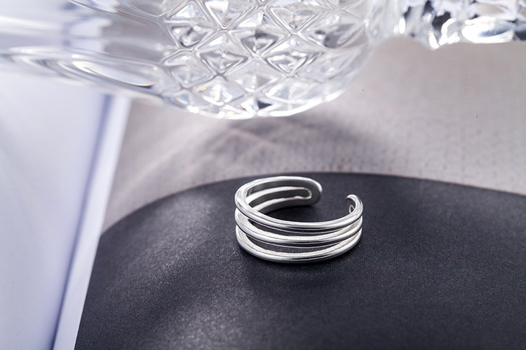 Three line three-dimensional ring, Japanese and Korean internet celebrities with personalized temperament and simple silver plated geometric lines. The opening of the ring is adjustable-1 Three line three-dimensional ring, Japanese and Korean internet celebrities with personalized temperament and simple silver plated geometric lines. The opening of the ring is adjustable-1