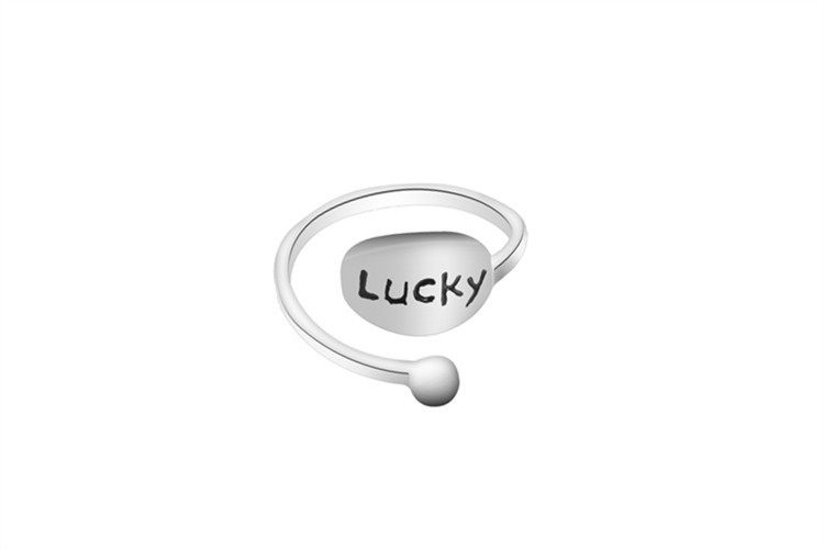 LucKy letter ring fashionable, simple, sweet, fresh, personalized silver plated geometric English food ring e-commerce source-1