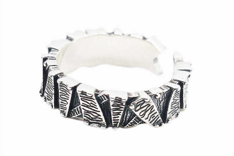 Cold Wind Stone Pattern Ring Korean Edition Personalized Silver Plated Vintage Dominance Irregular Pattern Open Ring E-commerce Source-1