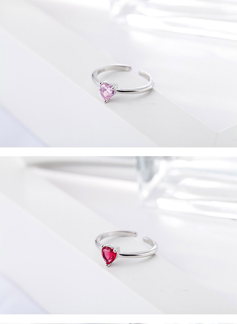 Love ring for women with adjustable mouth, Japanese and Korean simple and elegant temperament, red powder heart-shaped ring, cross-border e-commerce source-1