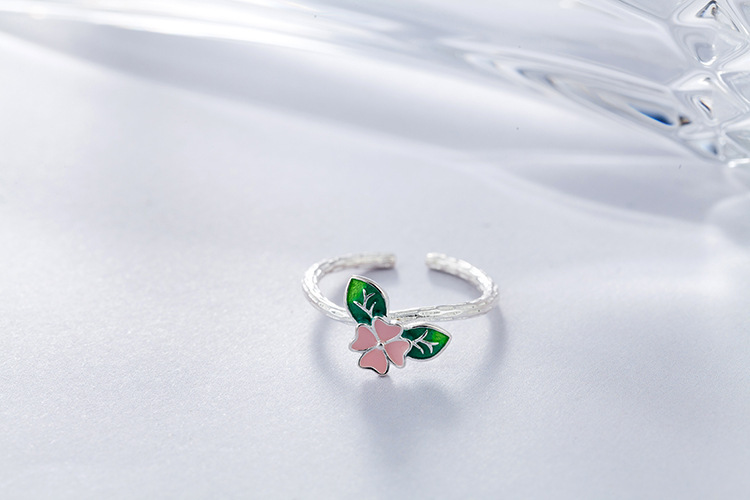 Leaf, flower, ring, ethnic style, personality, forest style, small fresh, drip glue flower, double leaf food ring, e-commerce source-1