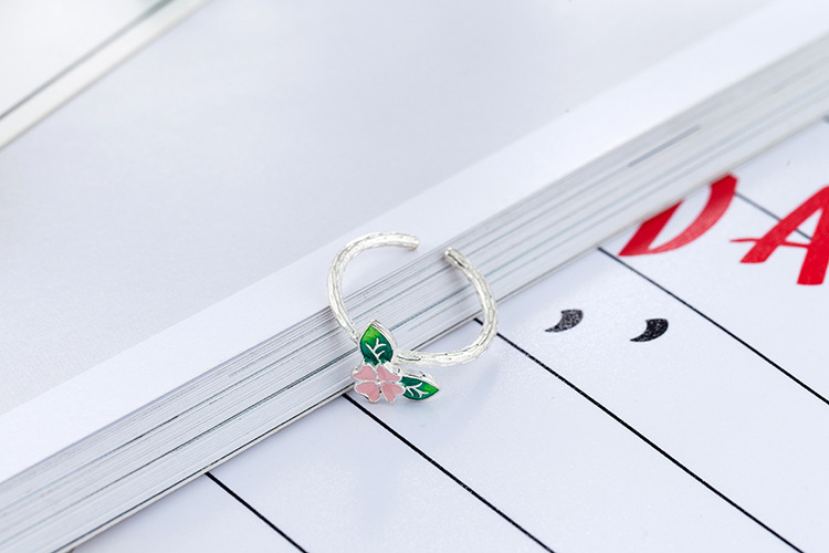Leaf, flower, ring, ethnic style, personality, forest style, small fresh, drip glue flower, double leaf food ring, e-commerce source-1