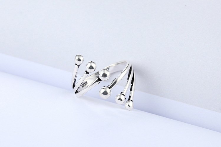 Irregular Line Ring INS Korean Edition Plated Thai Silver Personalized Temperament Line Round Bead Open Ring E-commerce Source-1
