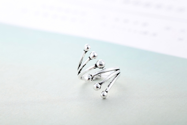 Irregular Line Ring INS Korean Edition Plated Thai Silver Personalized Temperament Line Round Bead Open Ring E-commerce Source-1