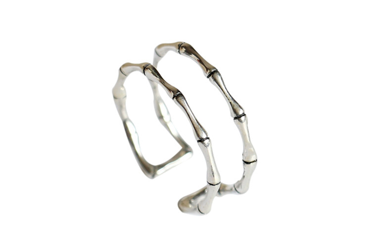 Double layered bamboo knot ring, female internet celebrity temperament, personality, retro silver plated open ring, student bracelet gift source-1