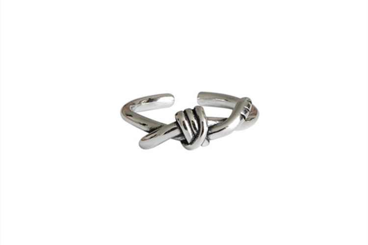 Knot, rope, ring, trendy Japanese and Korean students, retro style, silver plated, cool style, creative knot, index finger ring, source of goods-2