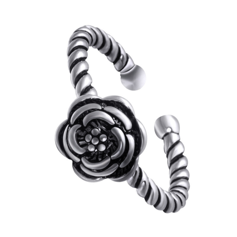 Retro Black Rose Ring, Japanese and Korean Creative Ins Style Silver Plated Flower Open Mouth Food Ring, Wholesale of Foreign Trade Sources-1