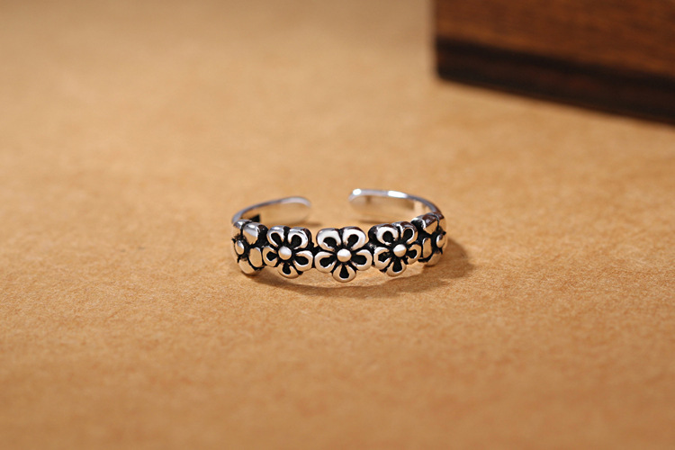 Flower Splicing Ring INS Japanese and Korean Personalized Temperament Forest Series Silver Plated Used Five Flower Ring E-commerce Supply-1