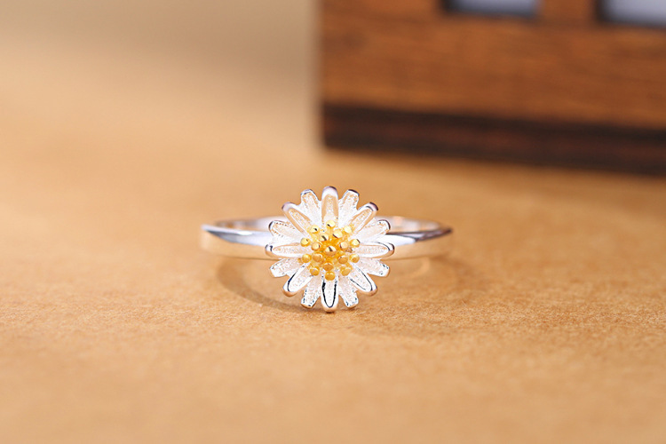 Daisy ring for women, Japanese and Korean style, adjustable index finger, small fresh flower ring, gift for girlfriends, jewelry-1