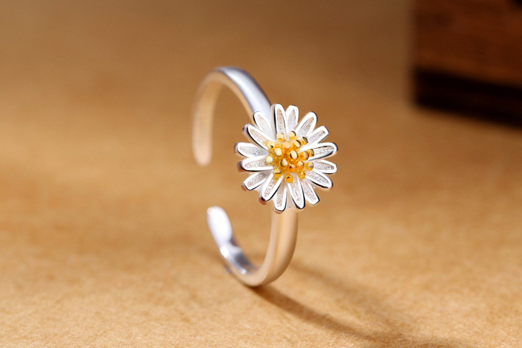 Daisy ring for women, Japanese and Korean style, adjustable index finger, small fresh flower ring, gift for girlfriends, jewelry-1