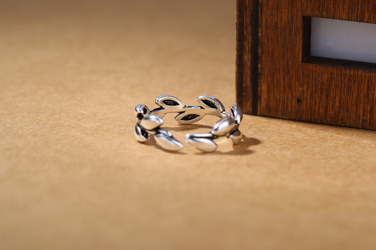 Minimalist olive branch ring with temperament, open mouth eating ring, Japanese and Korean creative tail ring, trendy student personalized accessory-2