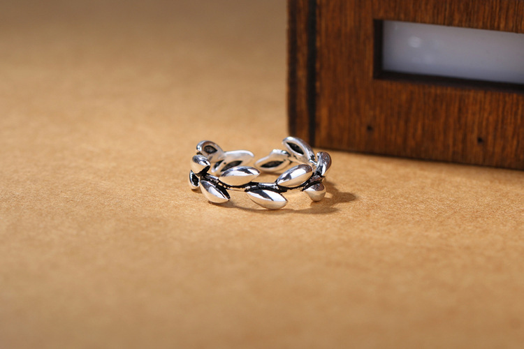 Minimalist olive branch ring with temperament, open mouth eating ring, Japanese and Korean creative tail ring, trendy student personalized accessory-1