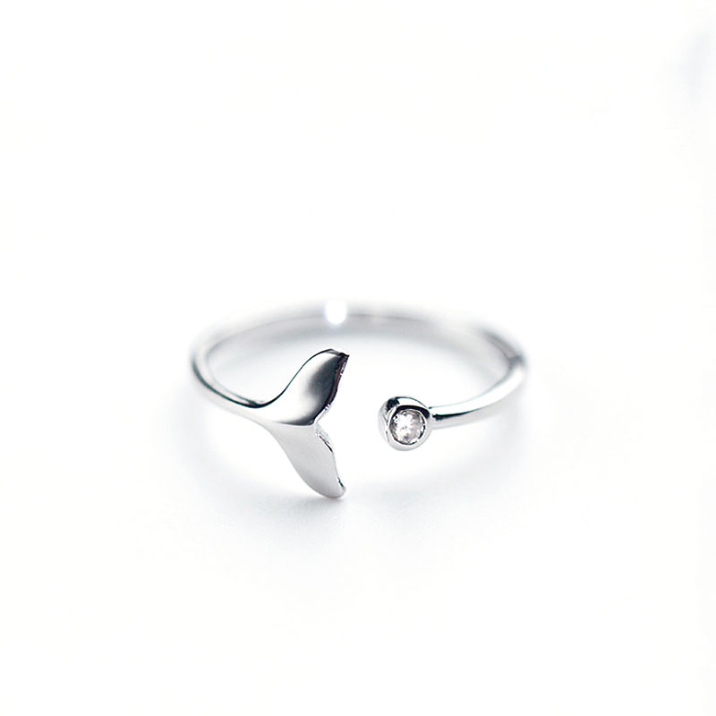 Little Fish Ring Women\'s Japanese and Korean Edition Fresh Zircon Set Mermaid Tail Opening Ring Foreign Trade Supply Wholesale-2