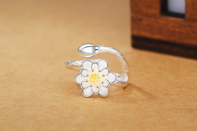 Creative Lotus Ring Korean Edition Personalized Forest Art Fresh Gold Lotus Adjustable Tail Ring Hand Accessories Source-1