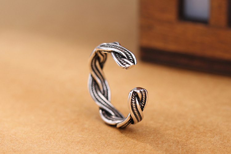 Creative Twisted Thread Finger Ring INS Personalized Temperament Forest Silver Plated Woven Interwoven Ring E-commerce Source-2
