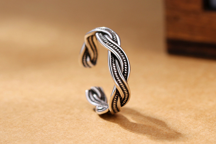 Creative Twisted Thread Finger Ring INS Personalized Temperament Forest Silver Plated Woven Interwoven Ring E-commerce Source-1