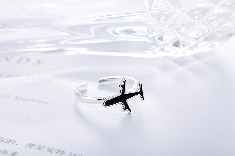 Airplane Ring Korean Edition Fashion Black Small Airplane Open Ring Sweet Cool Personalized Jewelry Foreign Trade Supply Wholesale-1