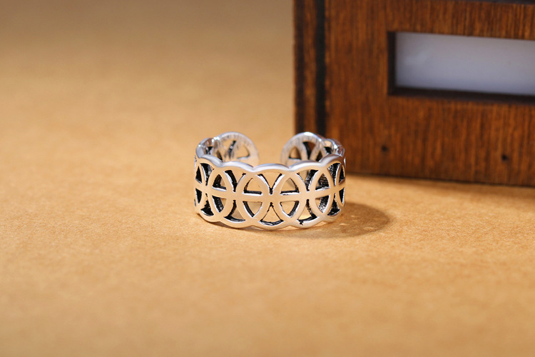 Vintage Copper Coin Open End Ring Personalized Vintage Silver Plated Hollow Gold Ring Hand Jewelry Wholesale from Europe and America-2