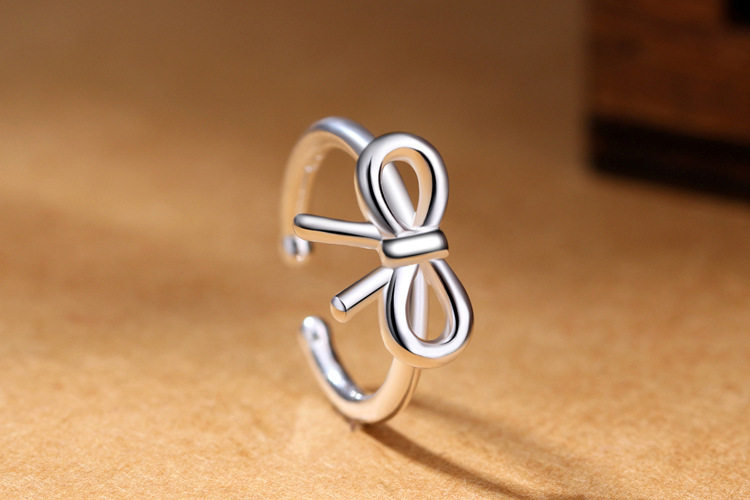 Bow opening ring INS simple temperament personality forest style fresh silver plated opening ring source wholesale-2