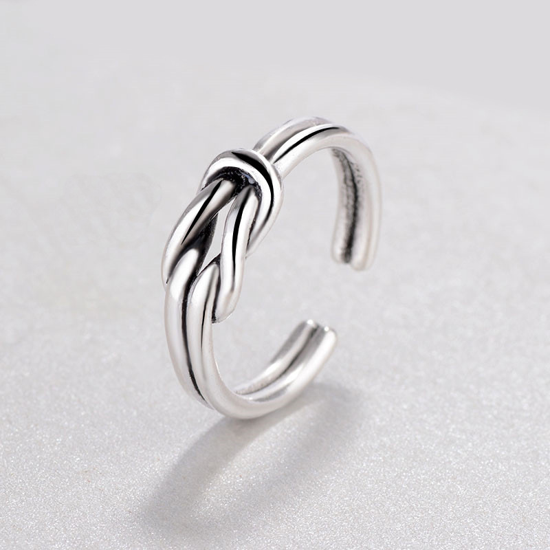 Retro bow opening ring, Japanese and Korean style silver plated personalized cool style, bouncing and knotting ring, foreign trade source-2
