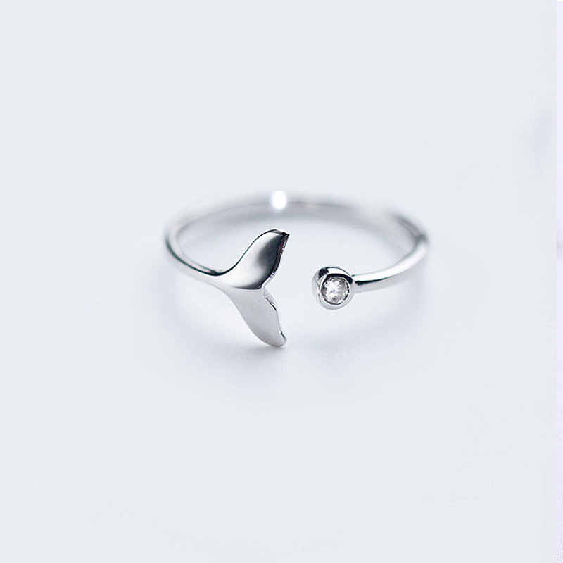 Little Fish Ring Women\'s Japanese and Korean Edition Fresh Zircon Set Mermaid Tail Opening Ring Foreign Trade Supply Wholesale-1