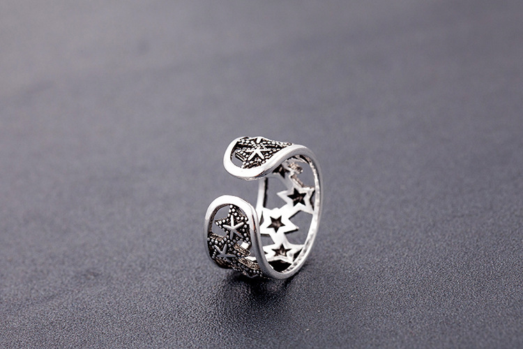 Hollow star ring, Japanese and Korean silver plated vintage personality, forest style temperament, open index finger ring, foreign trade source-1