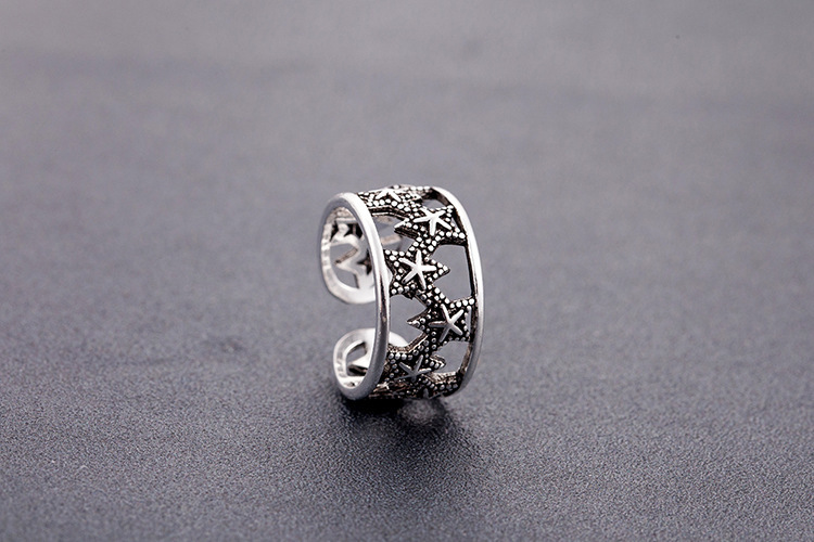 Hollow star ring, Japanese and Korean silver plated vintage personality, forest style temperament, open index finger ring, foreign trade source-1