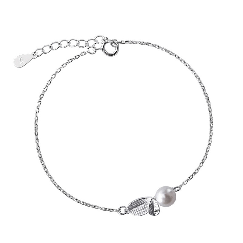 Sweet Forest Bracelet Ins Creative Personality Student Little Fresh Silver Plated Double Leaf Pearl Bracelet Source Wholesale-2