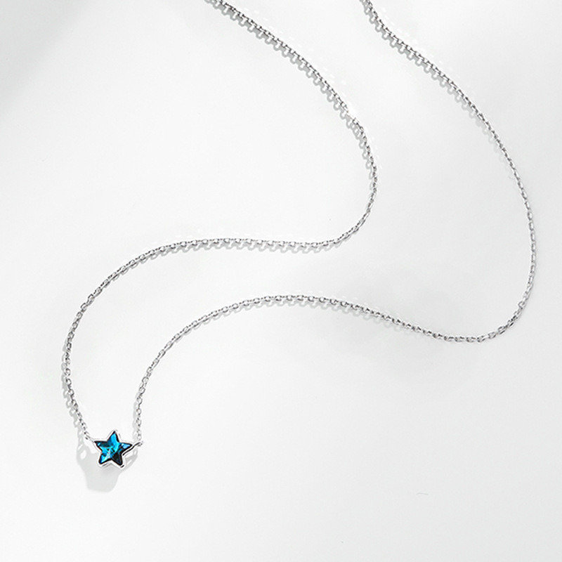 Blue Star Necklace INS Internet Celebrity Student Personality Temperament Compact Blue Pentagram Pendant Clavicle Chain Gift-1 Blue Star Necklace INS Internet Celebrity Student Personality Temperament Compact Blue Pentagram Pendant Clavicle Chain Gift-1