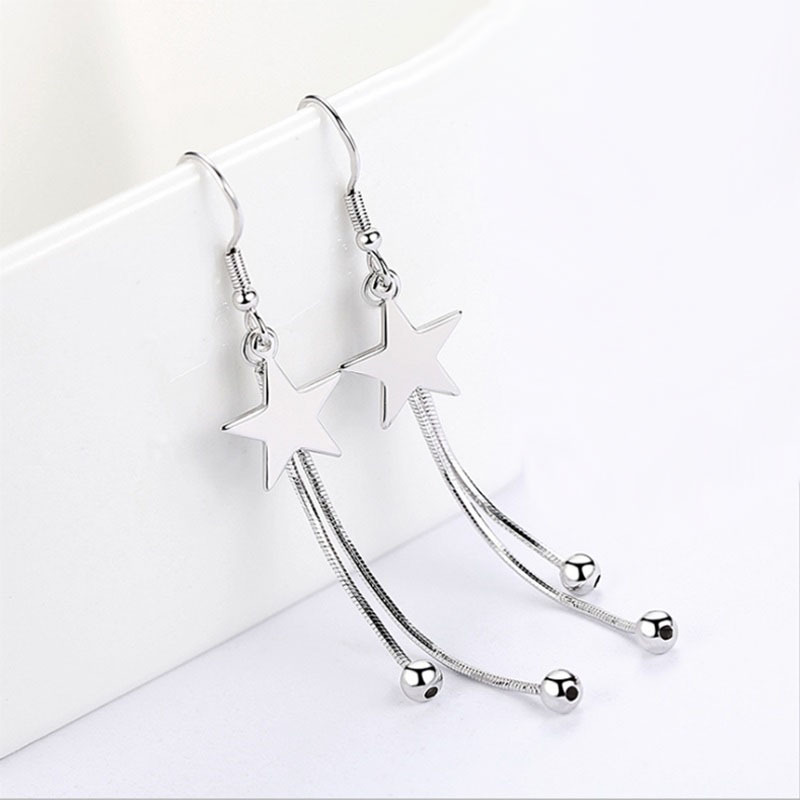 Korean version of star tassel ear hook, fashionable temperament, internet celebrity, personality, trendy person, star round bead ear jewelry, e-commerce source-2