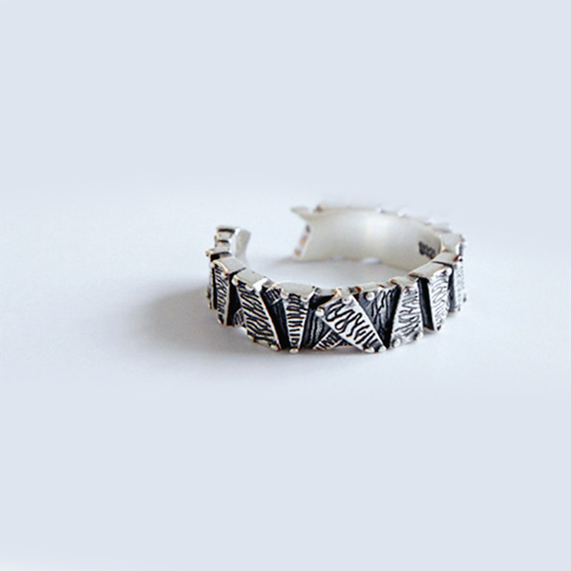 Cold Wind Stone Pattern Ring Korean Edition Personalized Silver Plated Vintage Dominance Irregular Pattern Open Ring E-commerce Source-1