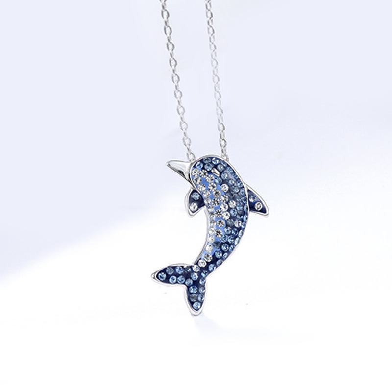 Zircon inlaid dolphin necklace Korean version personalized fashion temperament creative blue dolphin collarbone chain gift source-1