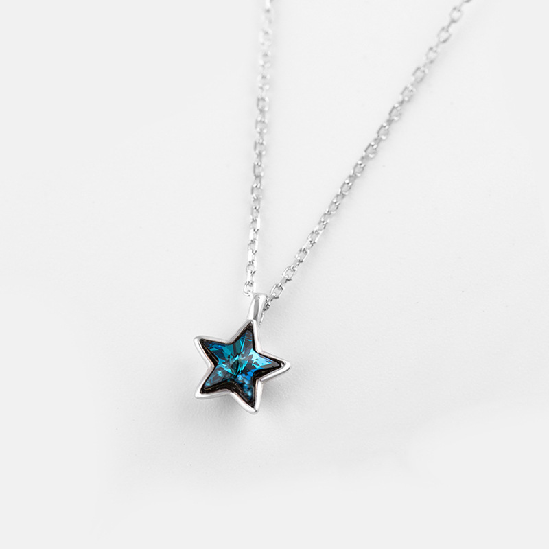 Blue Star Necklace INS Internet Celebrity Student Personality Temperament Compact Blue Pentagram Pendant Clavicle Chain Gift-2 Blue Star Necklace INS Internet Celebrity Student Personality Temperament Compact Blue Pentagram Pendant Clavicle Chain Gift-2