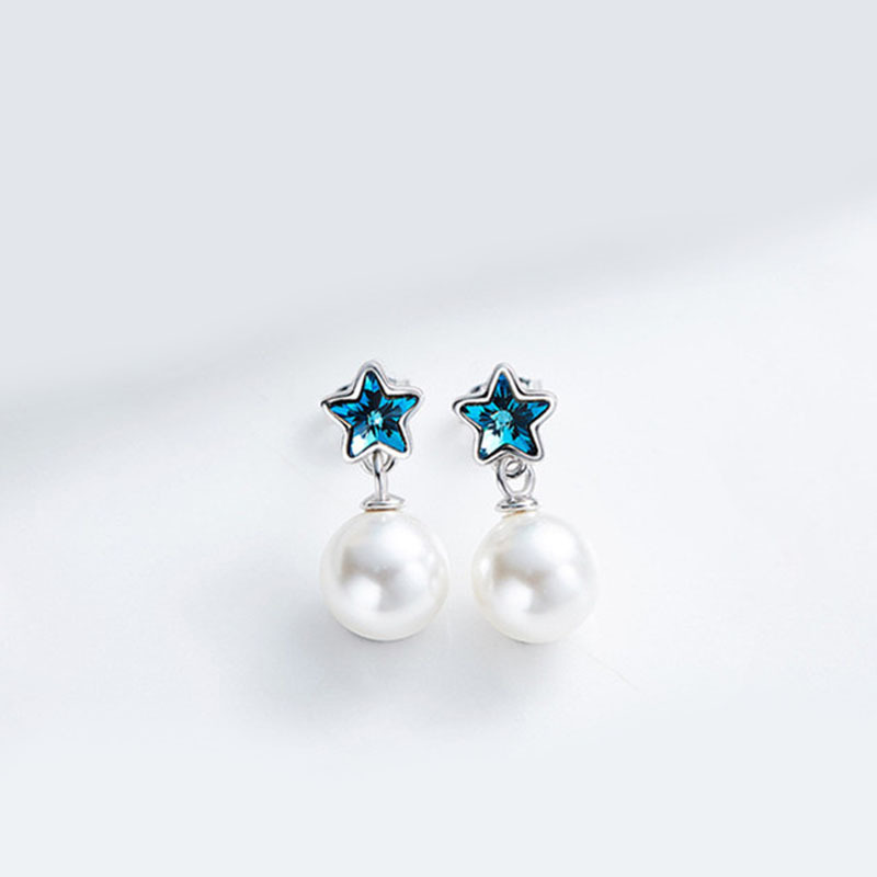 Temperament pentagram earrings European and American INS Forest series light luxury design with zircon inlaid star pearl earrings wholesale-1