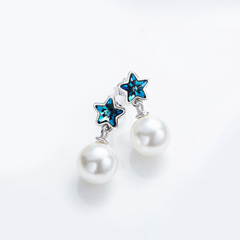 Temperament pentagram earrings European and American INS Forest series light luxury design with zircon inlaid star pearl earrings wholesale-1