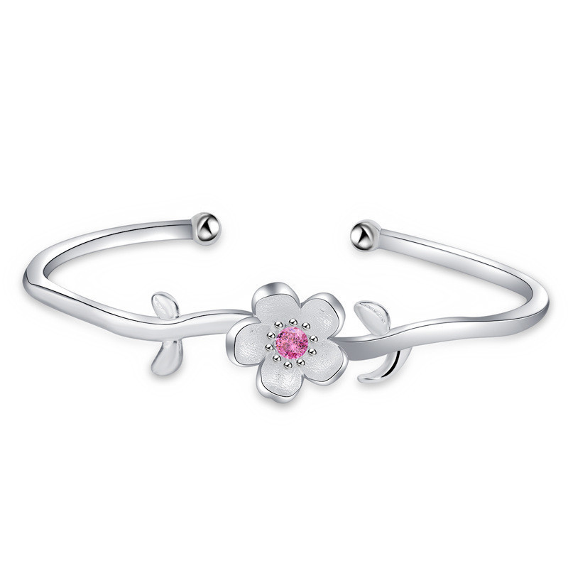 Zircon inlaid flower bracelet ins ethnic style fresh temperament forest series pink flower opening bracelet e-commerce source-2