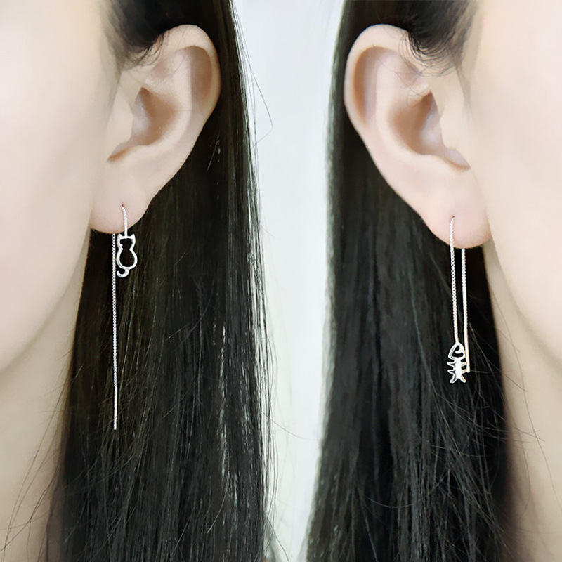 Cat fish tassel ear thread Korean version with temperament, creativity, personality, hollowed out asymmetrical cat fish ear thread wholesale source-1