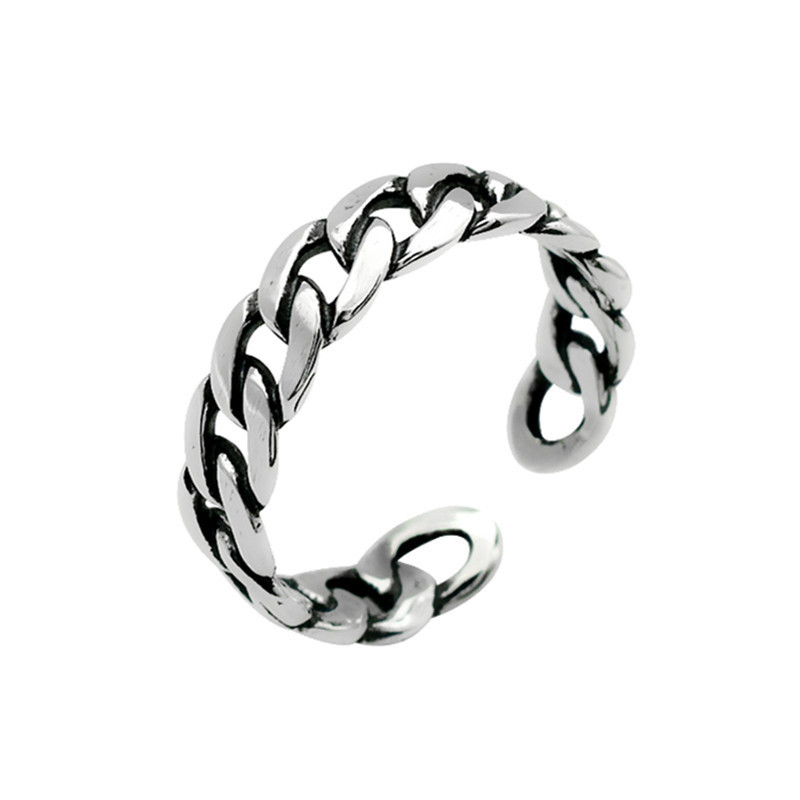 Vintage chain ring, internet celebrity, cool personality, vintage silver plated adjustable opening woven ring, foreign trade source-1