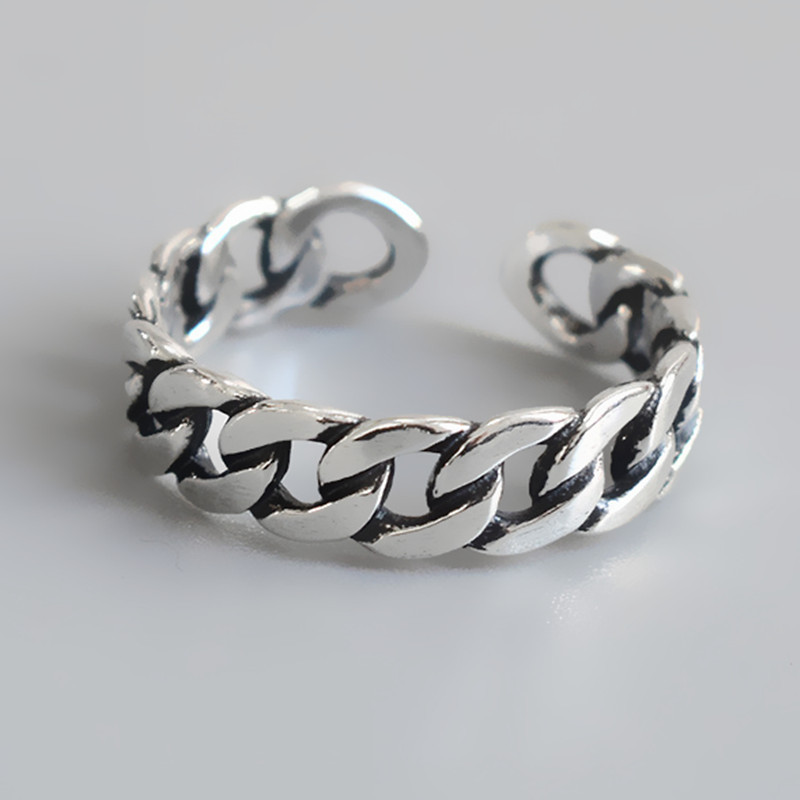 Vintage chain ring, internet celebrity, cool personality, vintage silver plated adjustable opening woven ring, foreign trade source-1