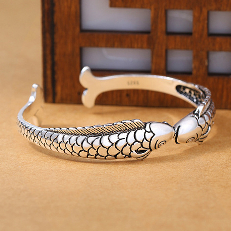 Creative Pisces Bracelet with Ethnic Style, Personality, Plated Thai Silver, Retro Opening, Versatile Trendy Bracelet, E-commerce Source-1
